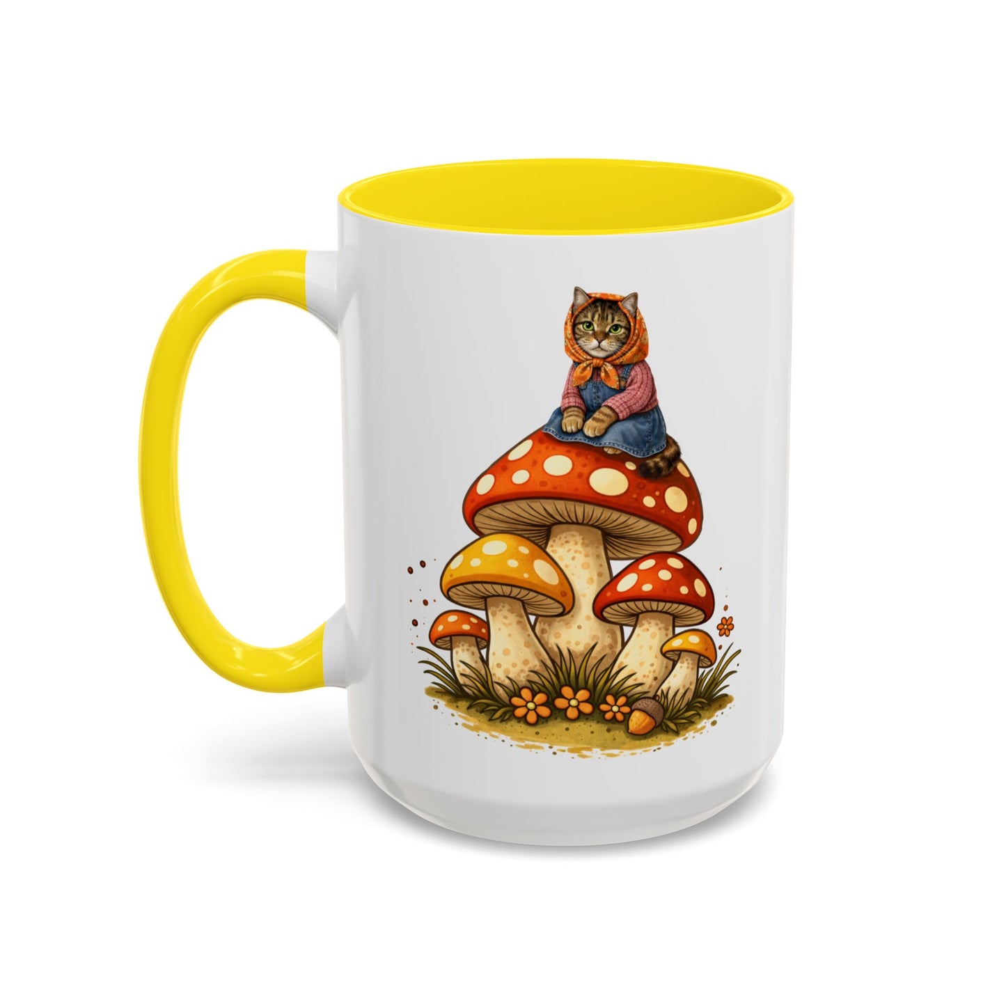 Babushka Cat Merry Mushroom Accent Coffee Mug (11, 15oz)