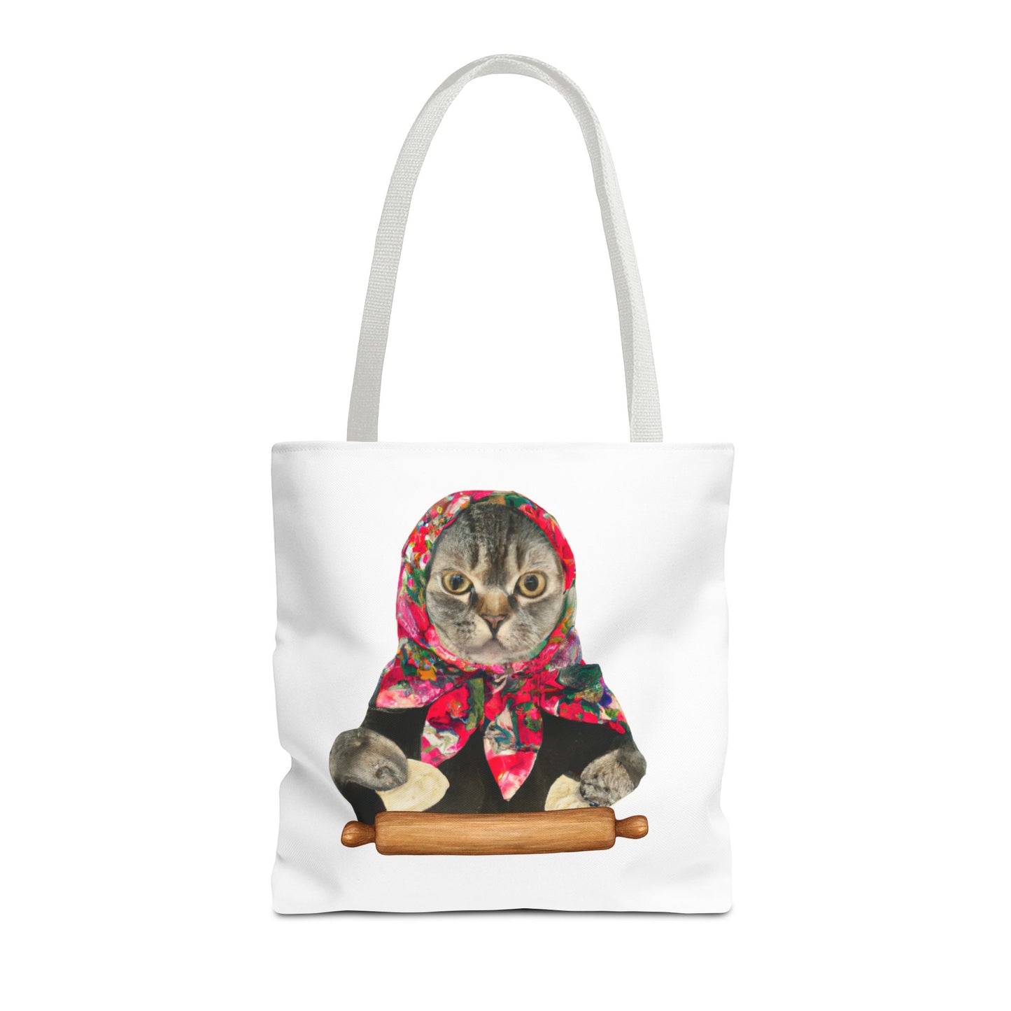 Cat Tote Bag with Babushka Cat and Pierogi Design