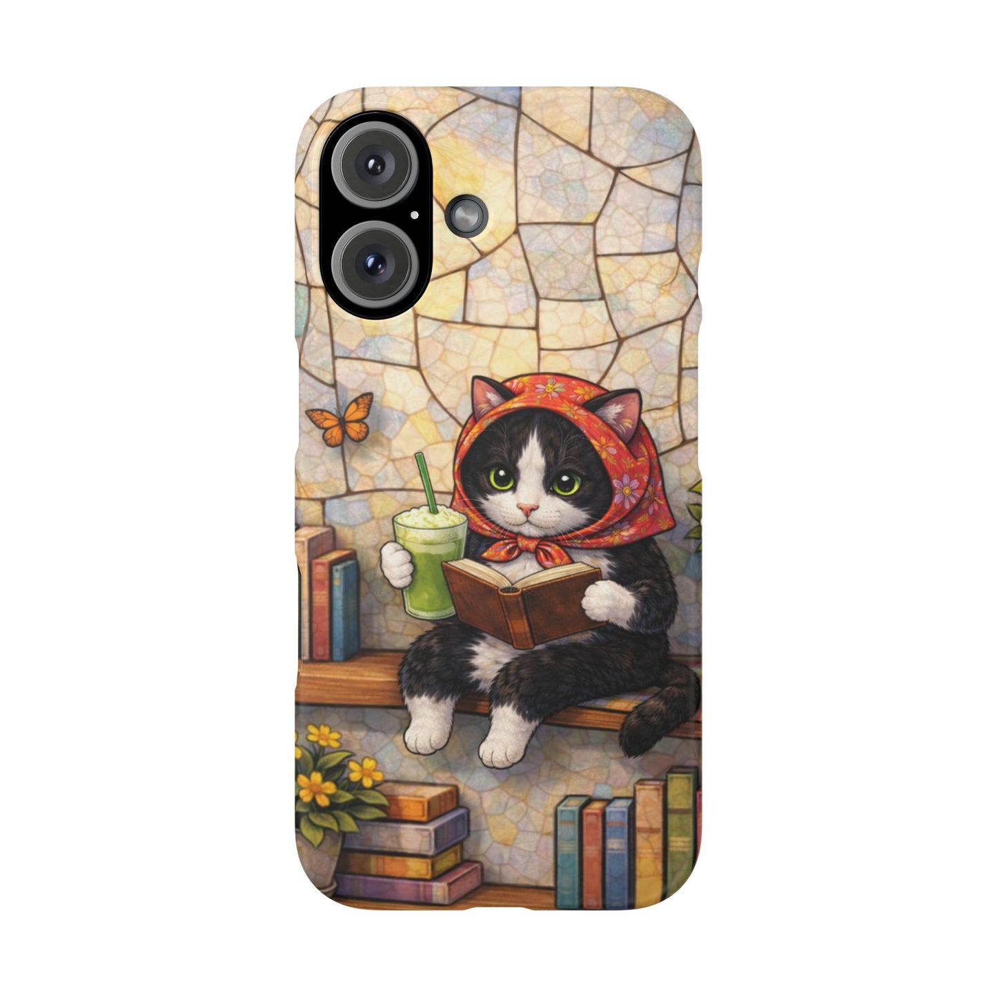 Babushka Cat Reads, Tuxedo Cat Literary Snap Phone Case