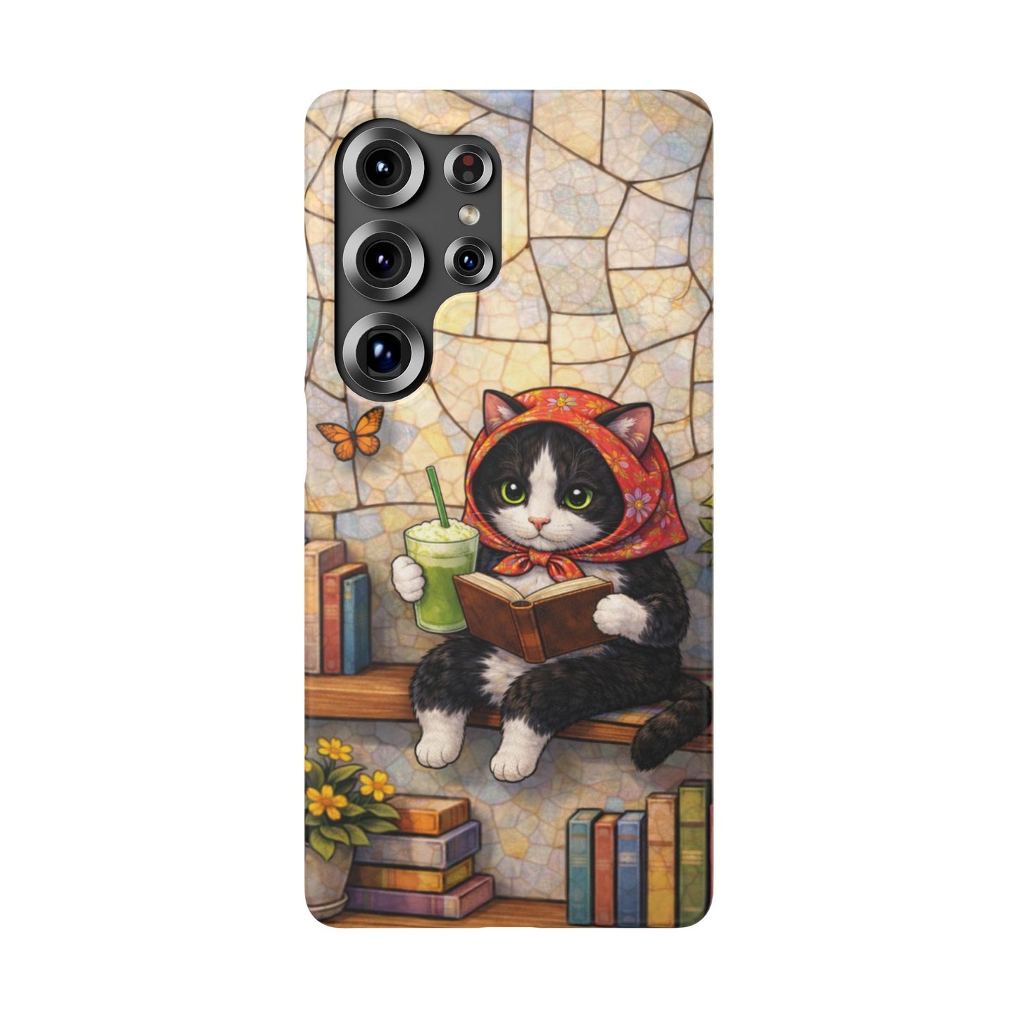Babushka Cat Reads, Tuxedo Cat Literary Snap Phone Case