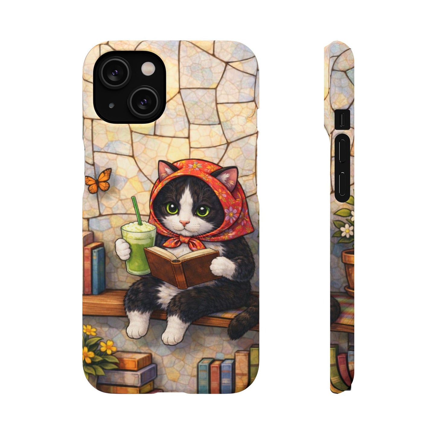 Babushka Cat Reads, Tuxedo Cat Literary Snap Phone Case