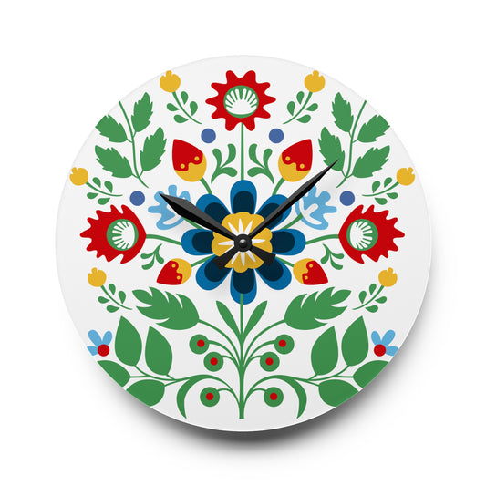 Polish Folk Art Wycinanki Pattern Acrylic Wall Clock