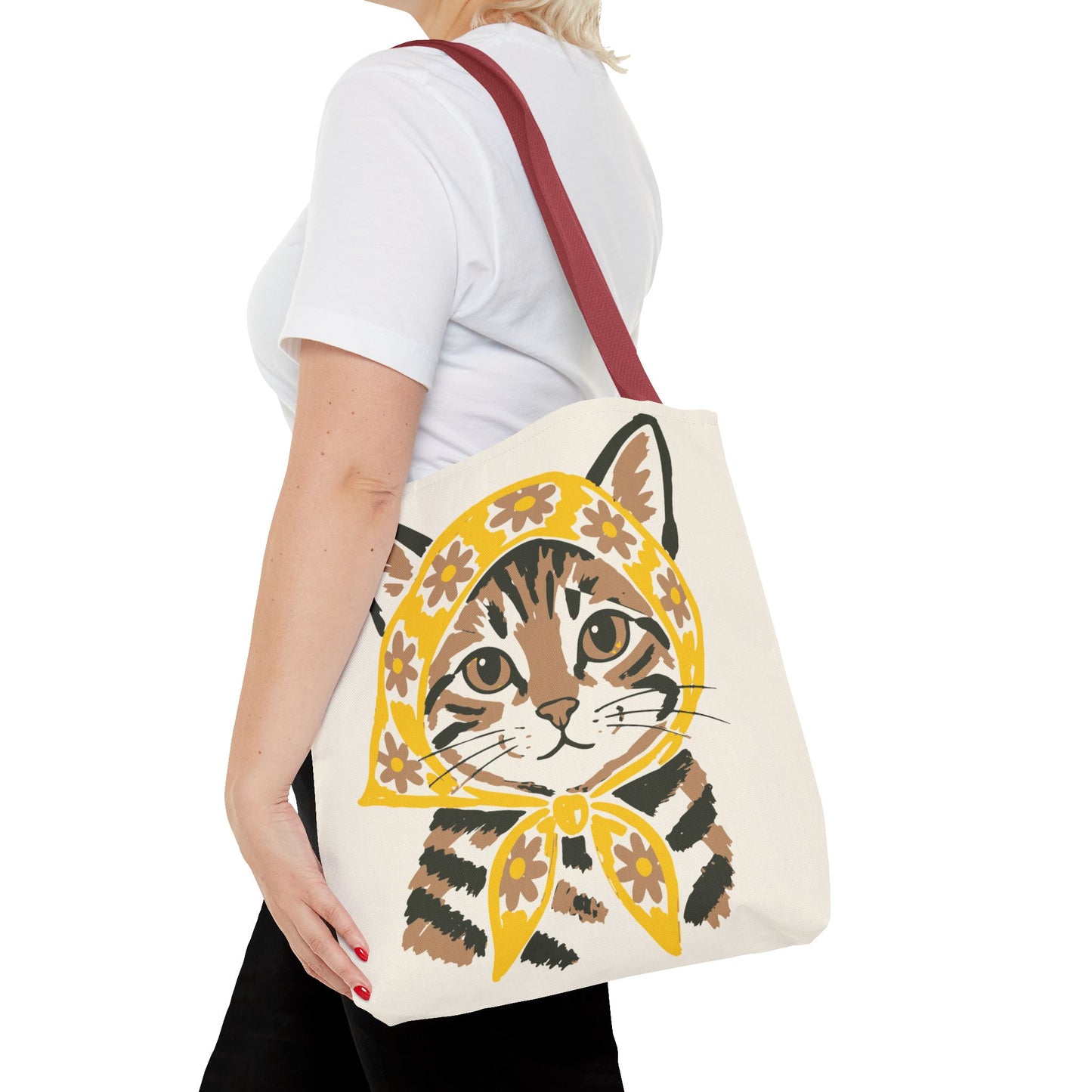 Babushka Cat, Tabby Cat Tote Bag (AOP)