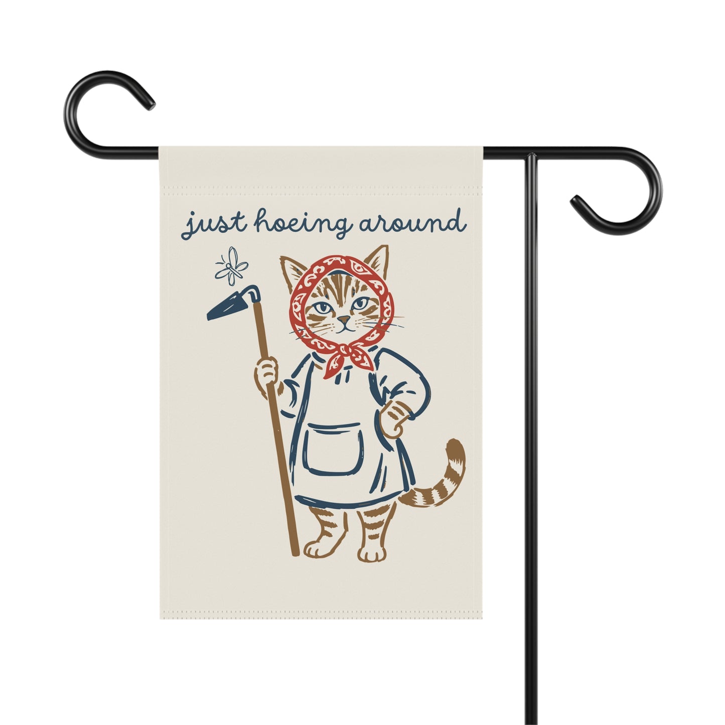 Babushka Cat Hoeing Around Garden Flag (no pole)
