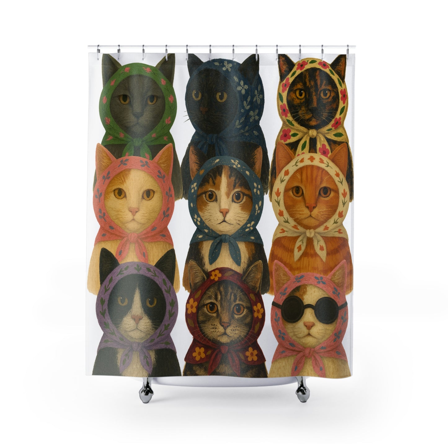 Babushka Cat Varieties Kitschy Shower Curtains