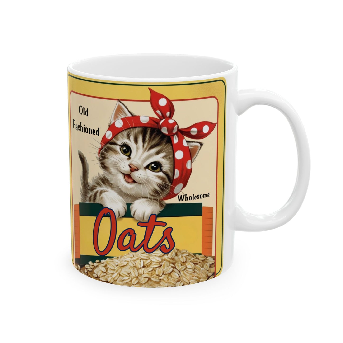 Vintage Kitten Oats Ad Style Ceramic Mug (11oz, 15oz)