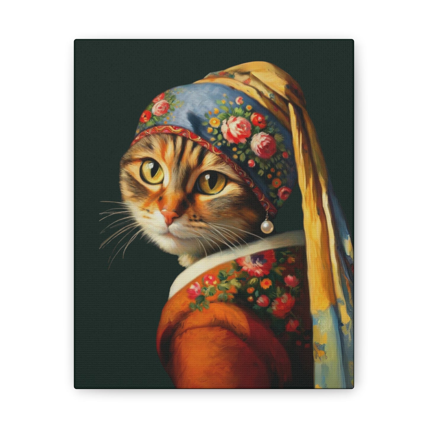 Polish Babushka Cat With a Pearl Earring