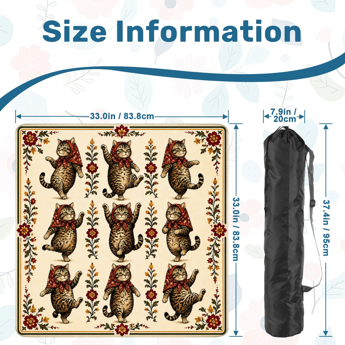 Babushka Cat, Tabby Cats Mahjong Mat 33"x33" (Ship Rolled up)