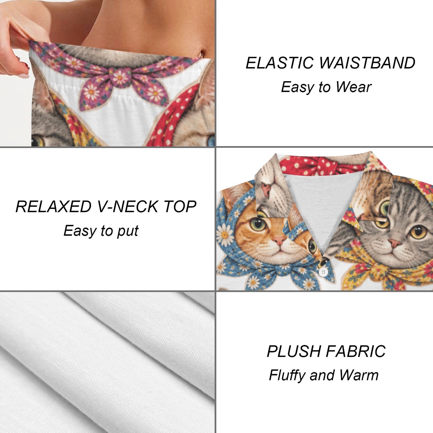 Babushka Cat Fun Heads Two-Piece Pajama Set