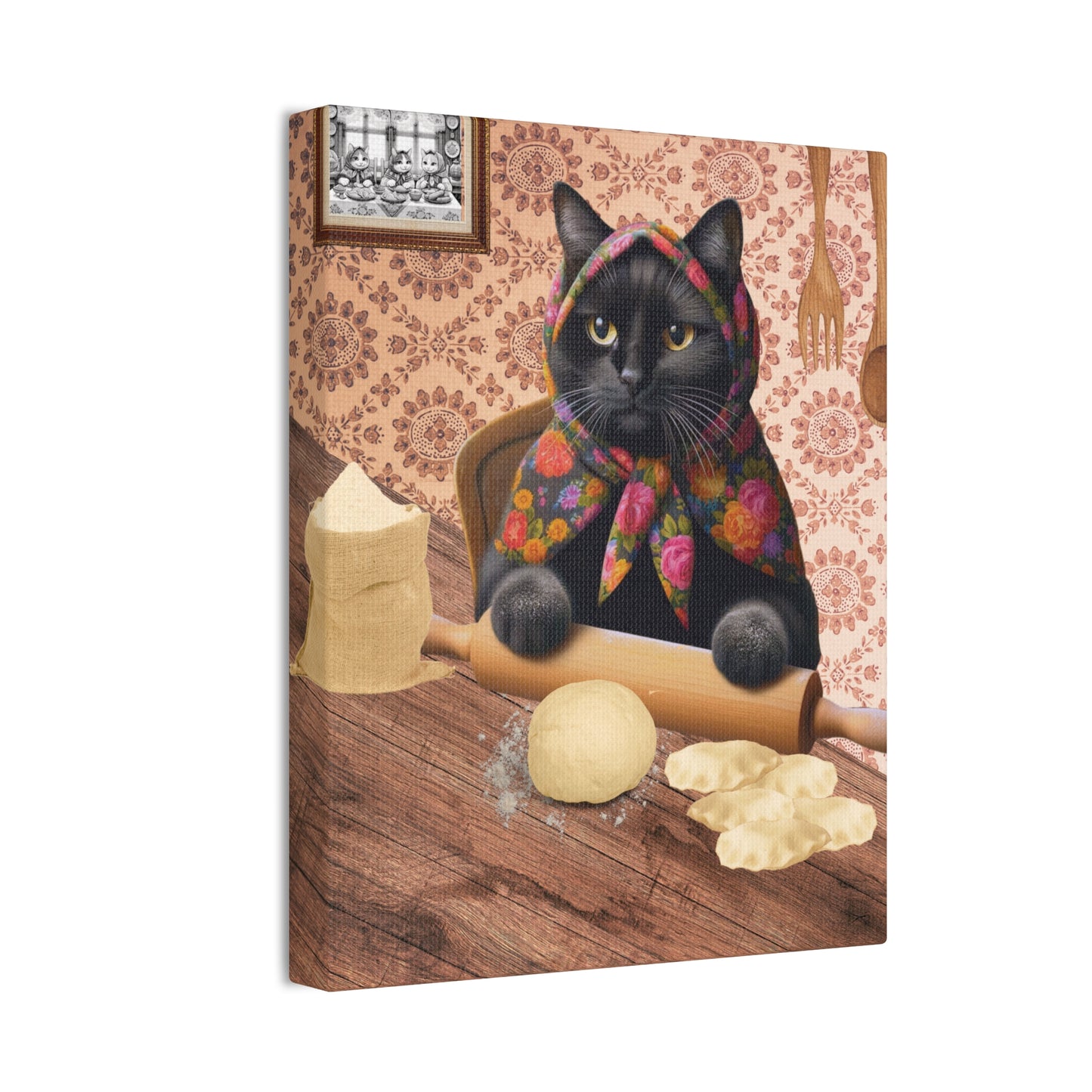 Babushka Cat Makes Pierogi (Black Cat Version)