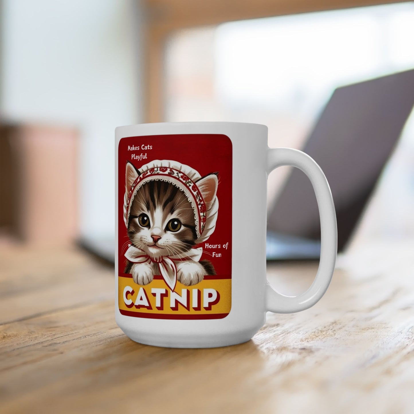 Vintage Theme Kitten Catnip Ad Style Ceramic Mug (11oz, 15oz)