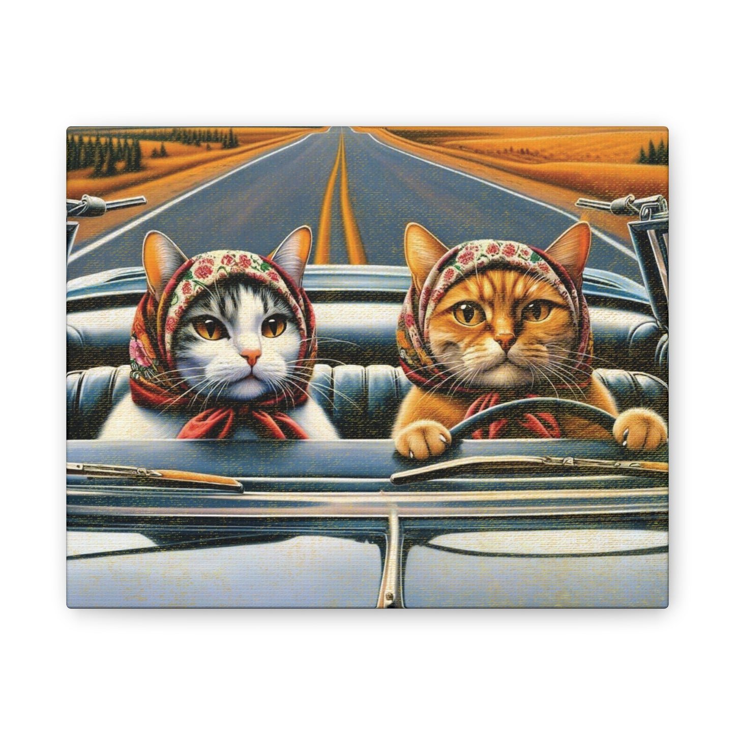 Velma and Mewise Driving Babushka Cats Wall Art