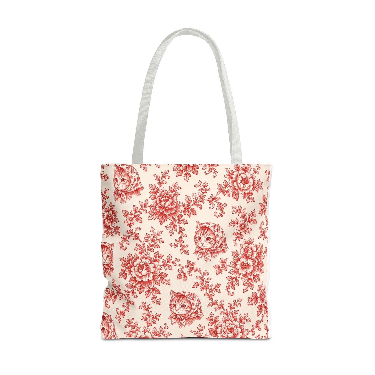 Babushka Cat Red Toile Reusable Tote