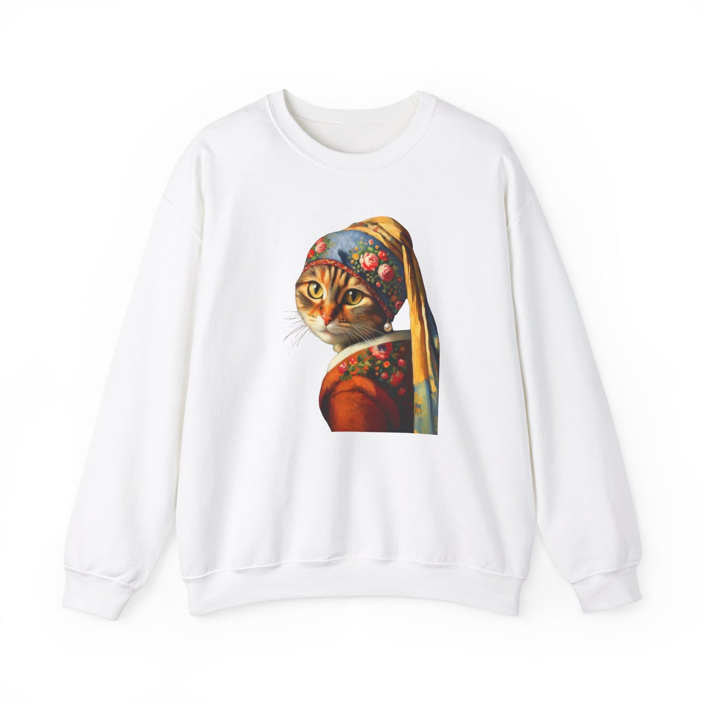 Babushka Cat with a Pearl Earring Unisex Heavy Blend™ Crewneck Sweatshirt