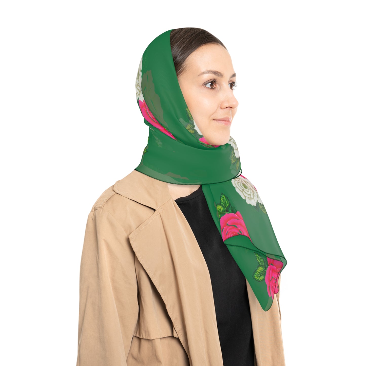Babushka Scarf, Pink, White and Green Chiffon Babushka, Scandinavian Look, Headscarf, Fashion Accessory, Lightweight Scarf