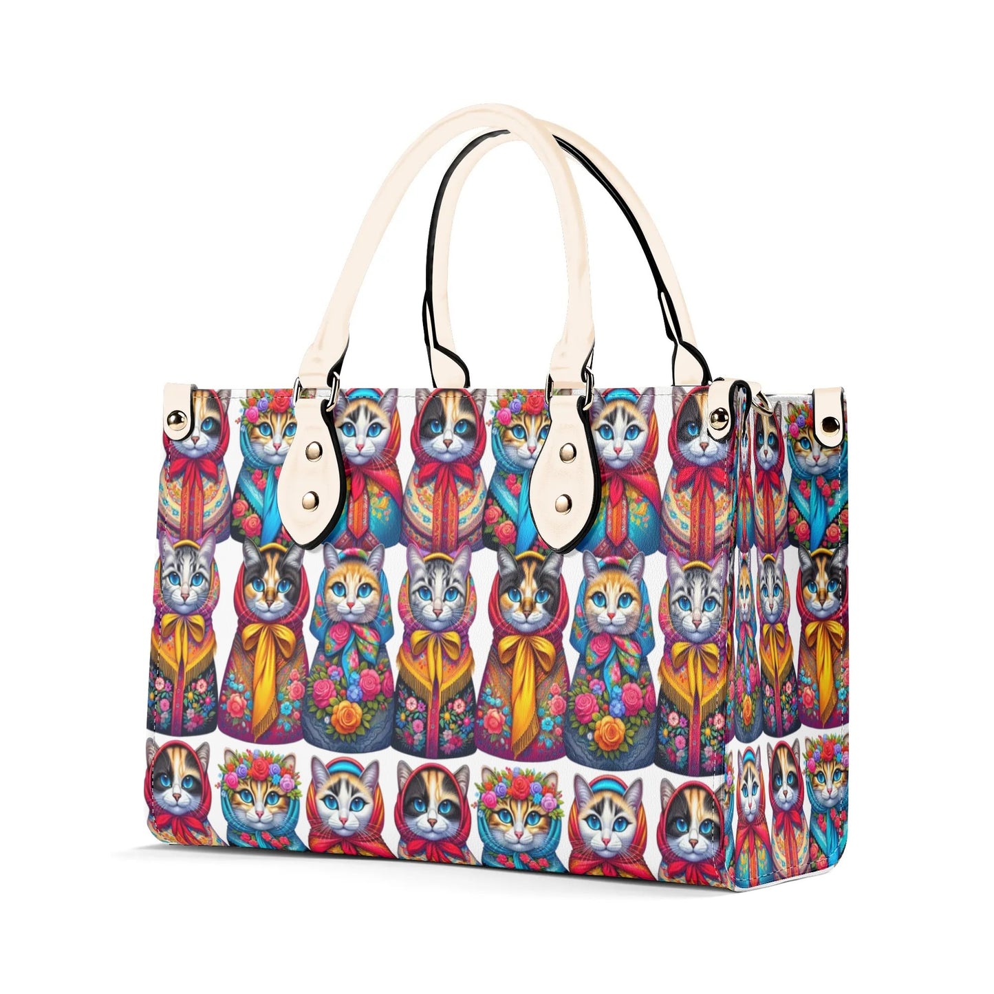 Catroyshka Babushka Cats Luxury Women PU Leather Handbag for Cat Lovers