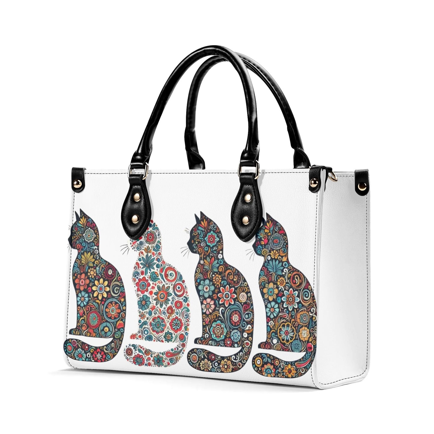 Folk Art Kitty Cat Wycinanki Theme Luxury Women PU Leather Handbag for Folk Art Lovers