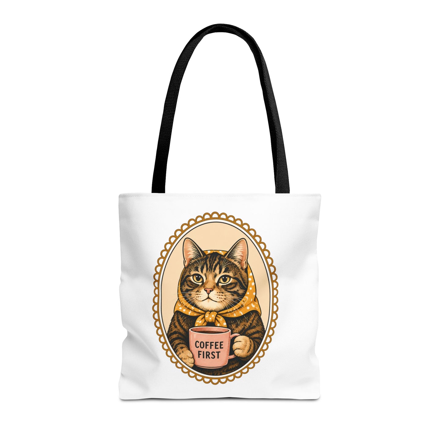 Babushka Cat Coffee First Cameo Tote Bag