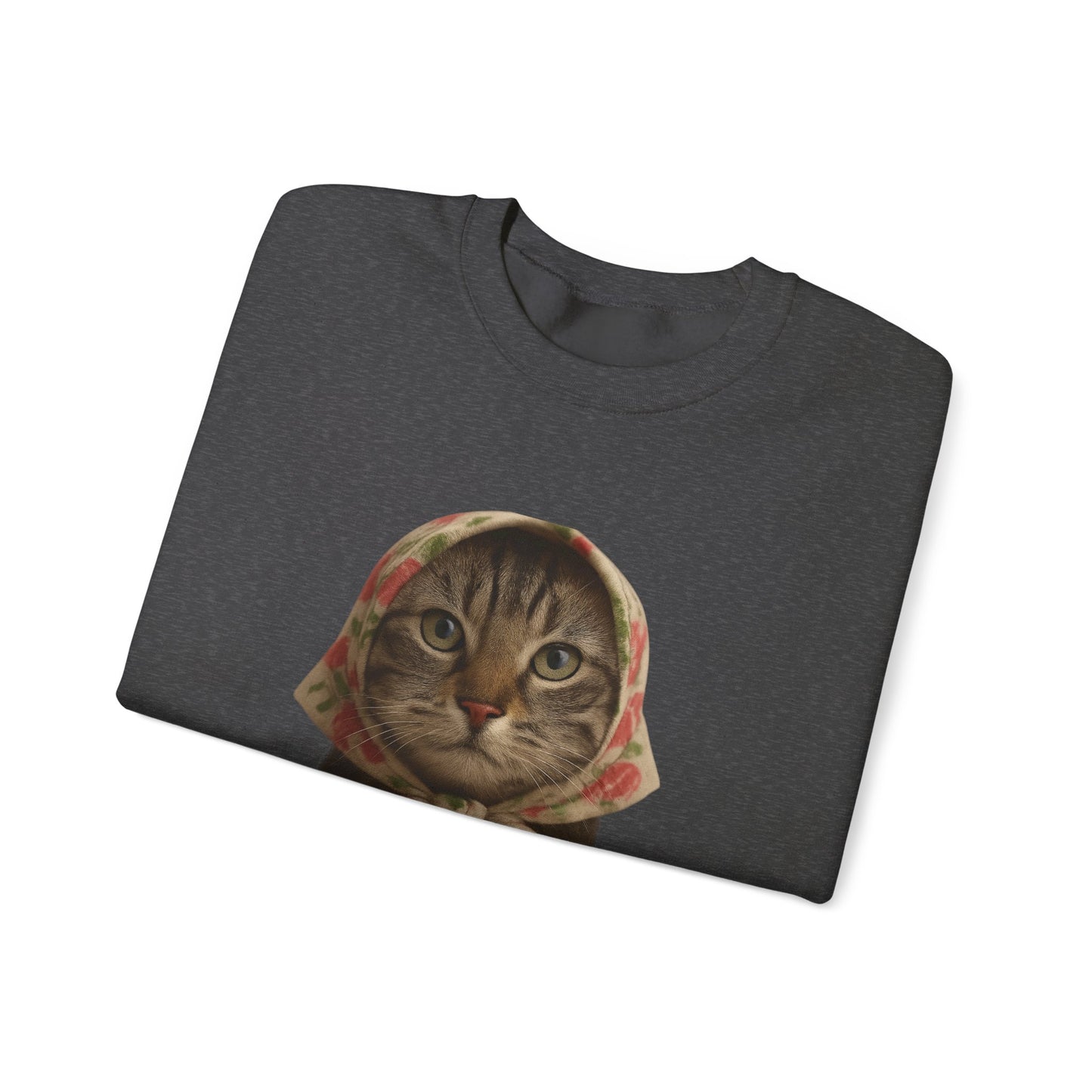Babushka Cat Sweatshirt, Cozy Crewneck, Unisex Style for Cozy Everyday Wear