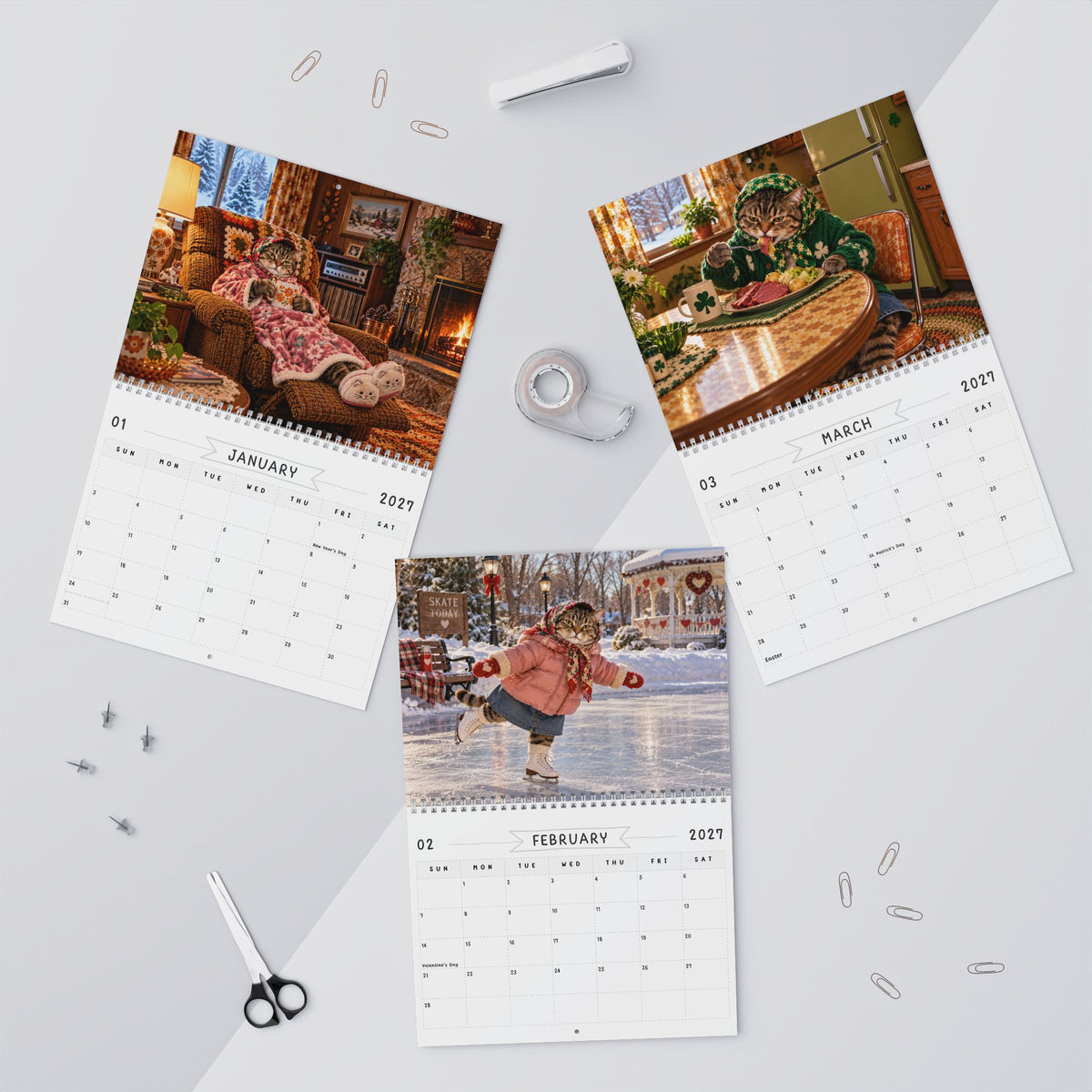 Babushka Cat Scenes (Not memes) 2027 Wall Calendar (2 Sizes)