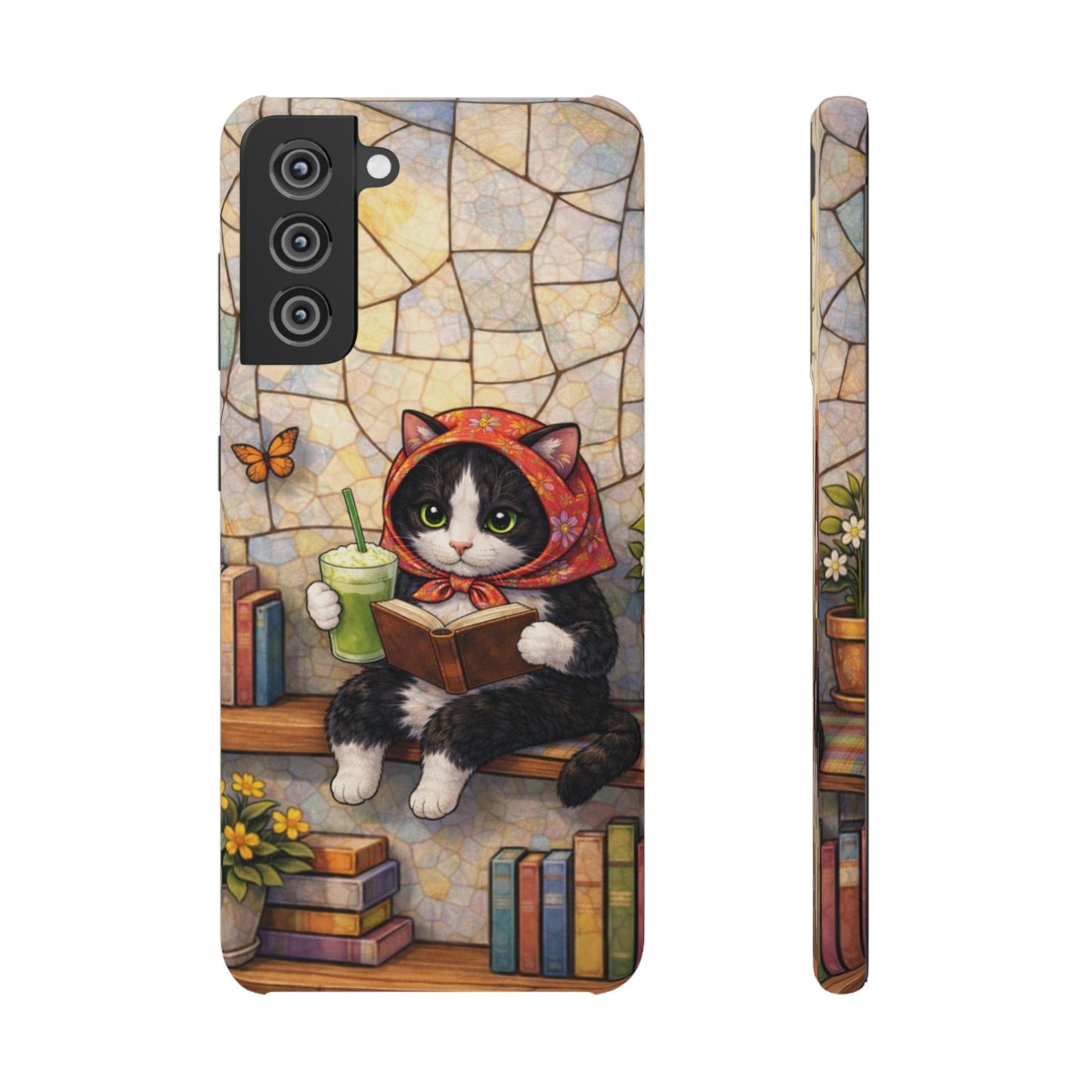 Babushka Cat Reads, Tuxedo Cat Literary Snap Phone Case