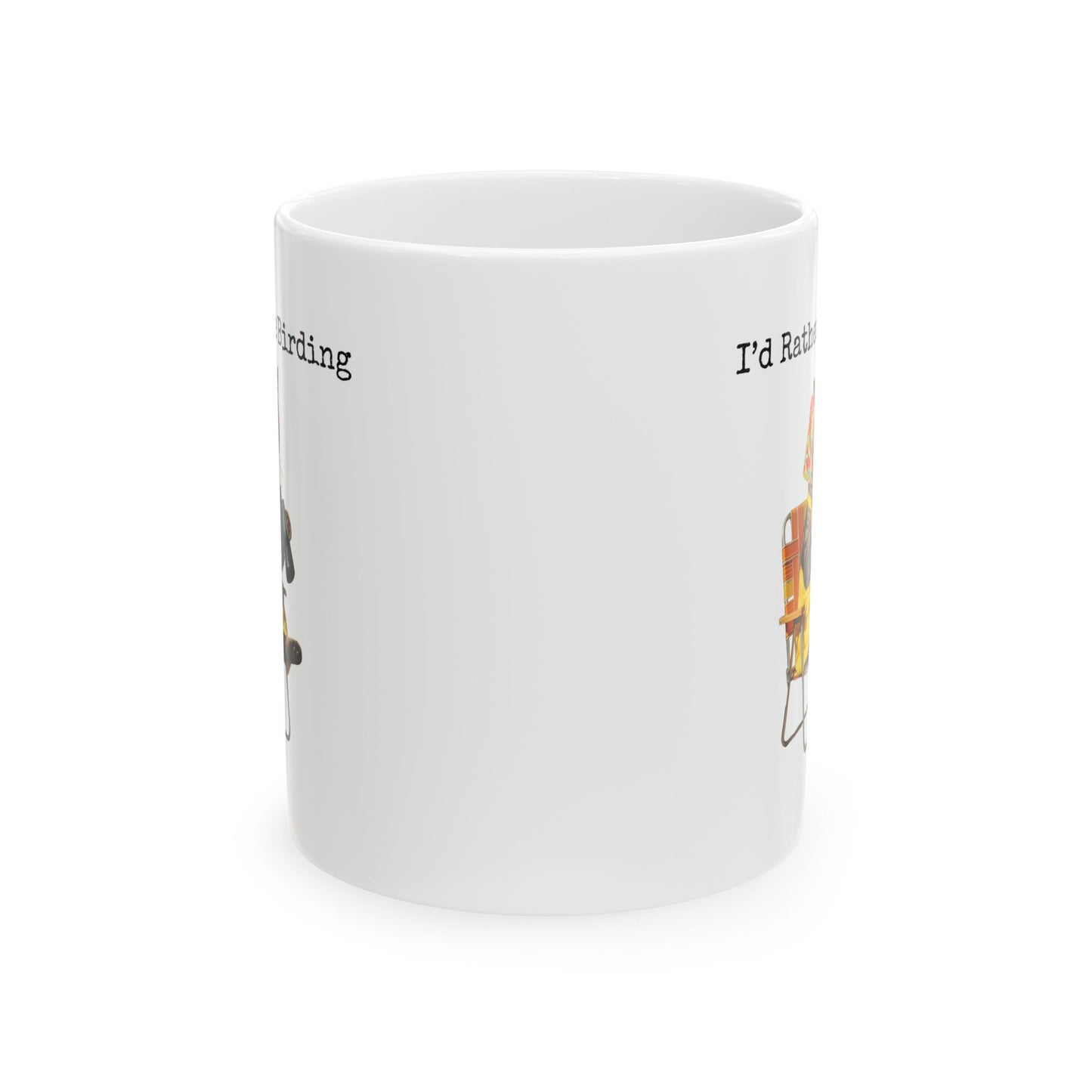 Babushka Cat Birdwatching Ceramic Mug – I'd Rather Be Birding Coffee Cup, Gift for Bird Lovers