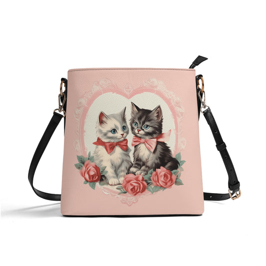 Vintage Kittens Cat Handbag Womens PU Bucket Bag Shoulder Bag for Cat Lovers