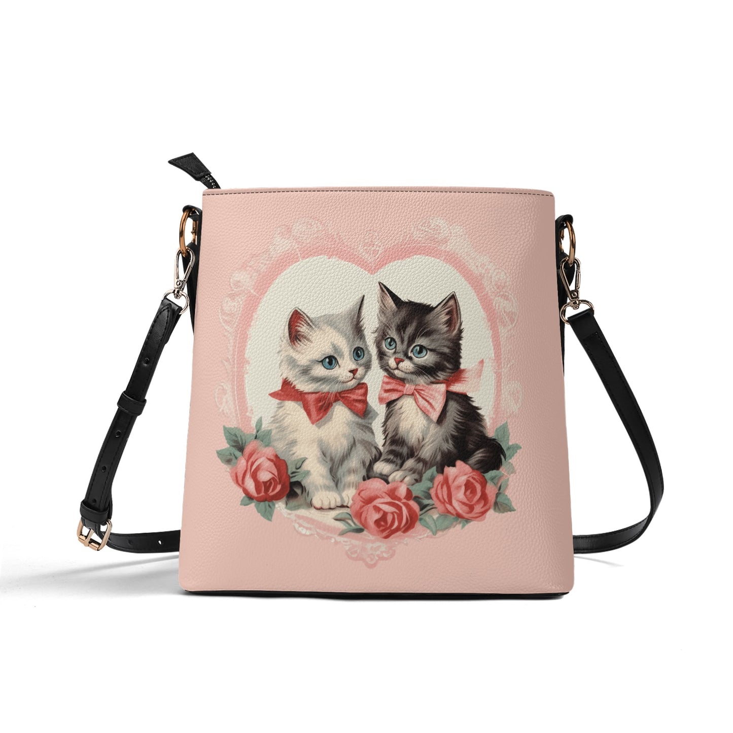 Vintage Kittens Cat Handbag Womens PU Bucket Bag Shoulder Bag for Cat Lovers