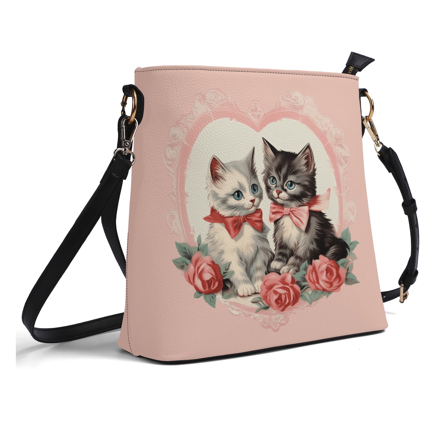 Vintage Kittens Cat Handbag Womens PU Bucket Bag Shoulder Bag for Cat Lovers