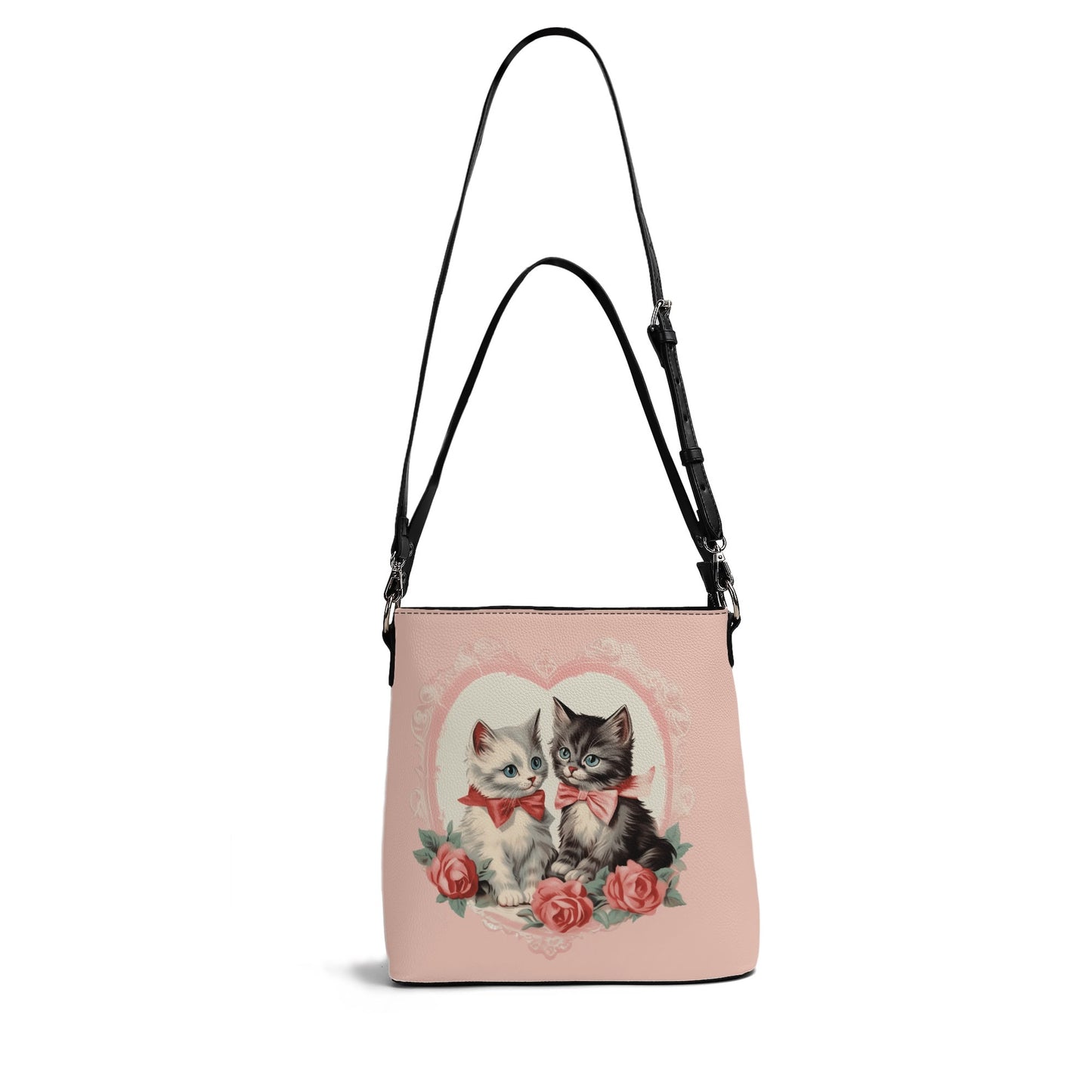 Vintage Kittens Cat Handbag Womens PU Bucket Bag Shoulder Bag for Cat Lovers