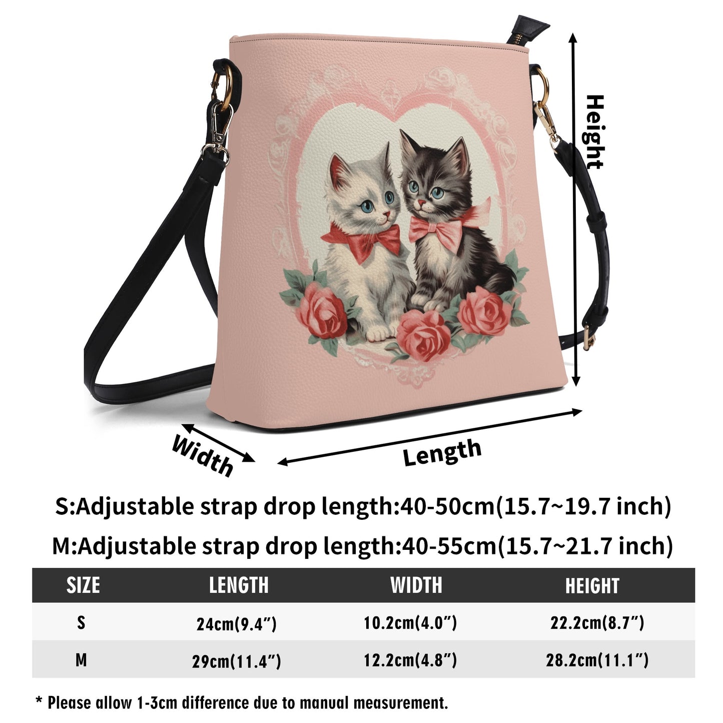 Vintage Kittens Cat Handbag Womens PU Bucket Bag Shoulder Bag for Cat Lovers