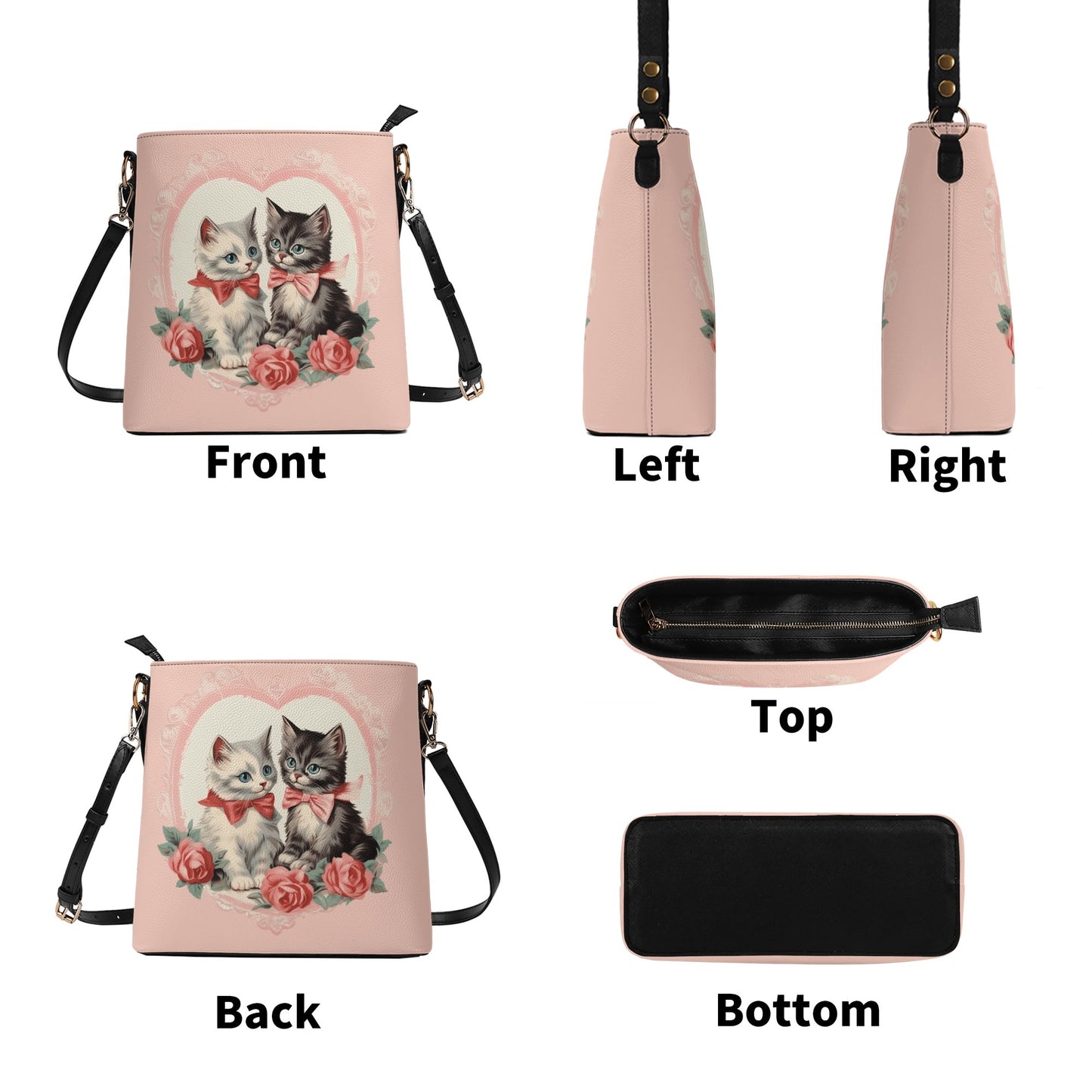 Vintage Kittens Cat Handbag Womens PU Bucket Bag Shoulder Bag for Cat Lovers