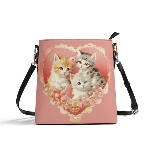 Vintage Kittens/Cat Handbag Womens PU Bucket Bag Shoulder Bag for Cat Lovers