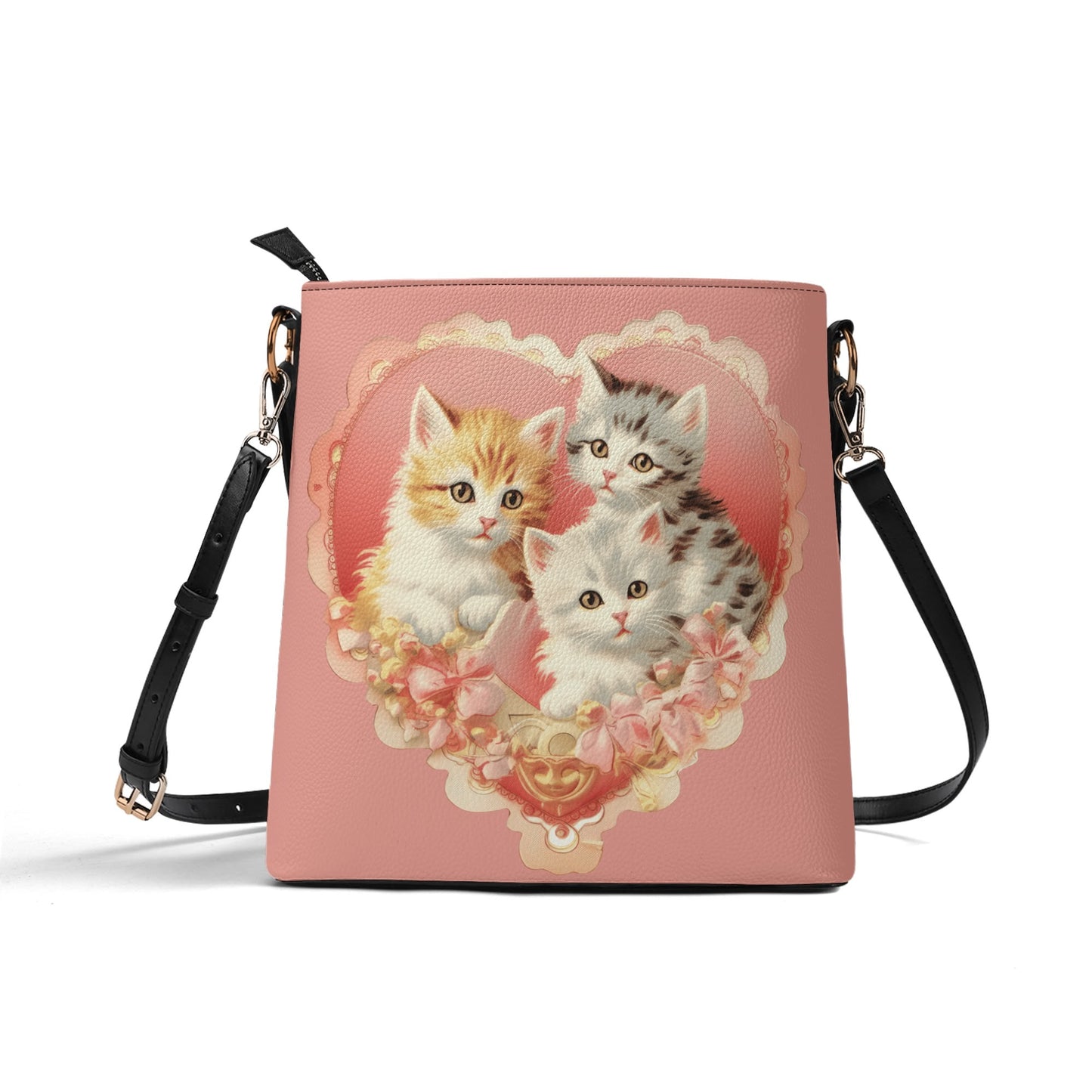 Vintage Kittens/Cat Handbag Womens PU Bucket Bag Shoulder Bag for Cat Lovers