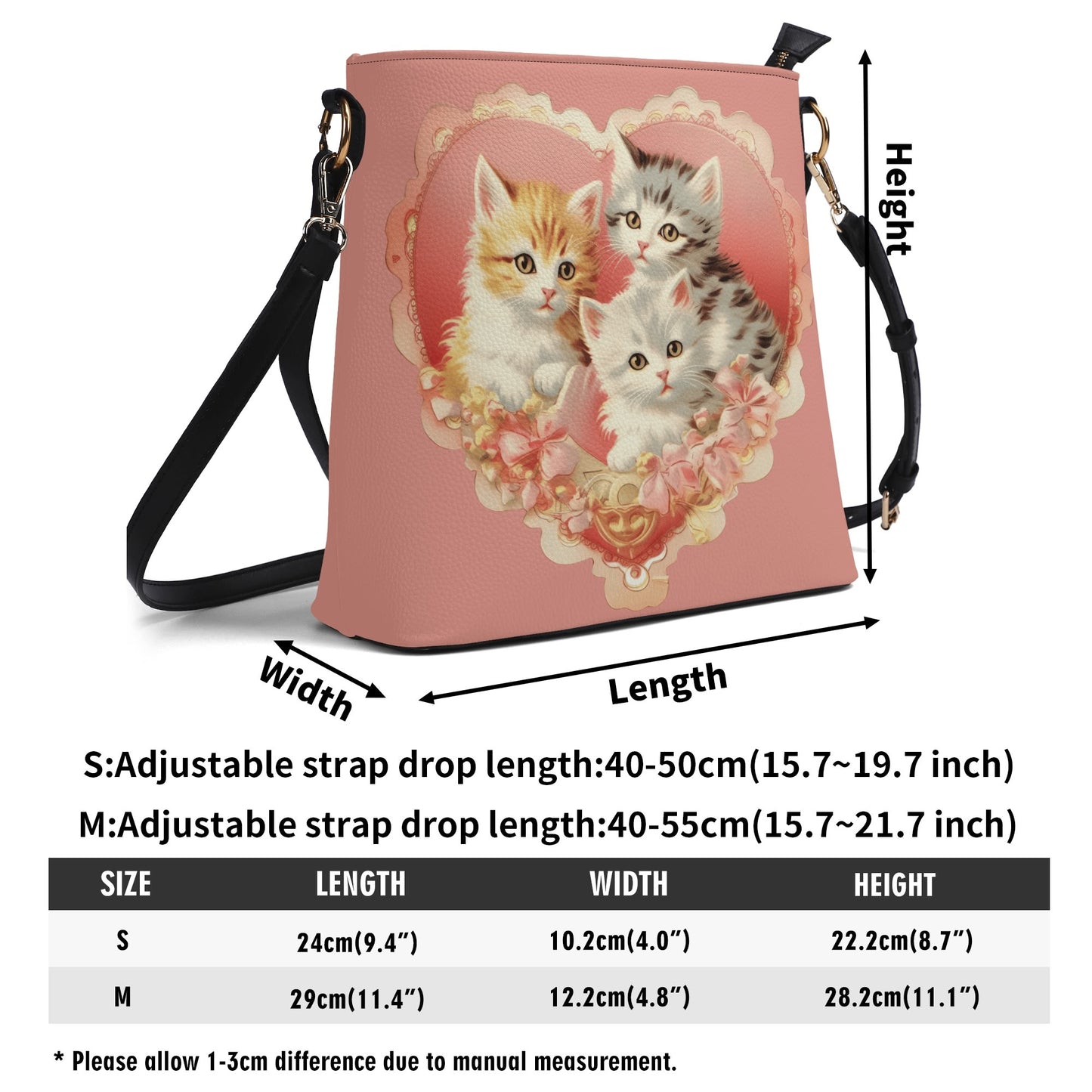 Vintage Kittens/Cat Handbag Womens PU Bucket Bag Shoulder Bag for Cat Lovers