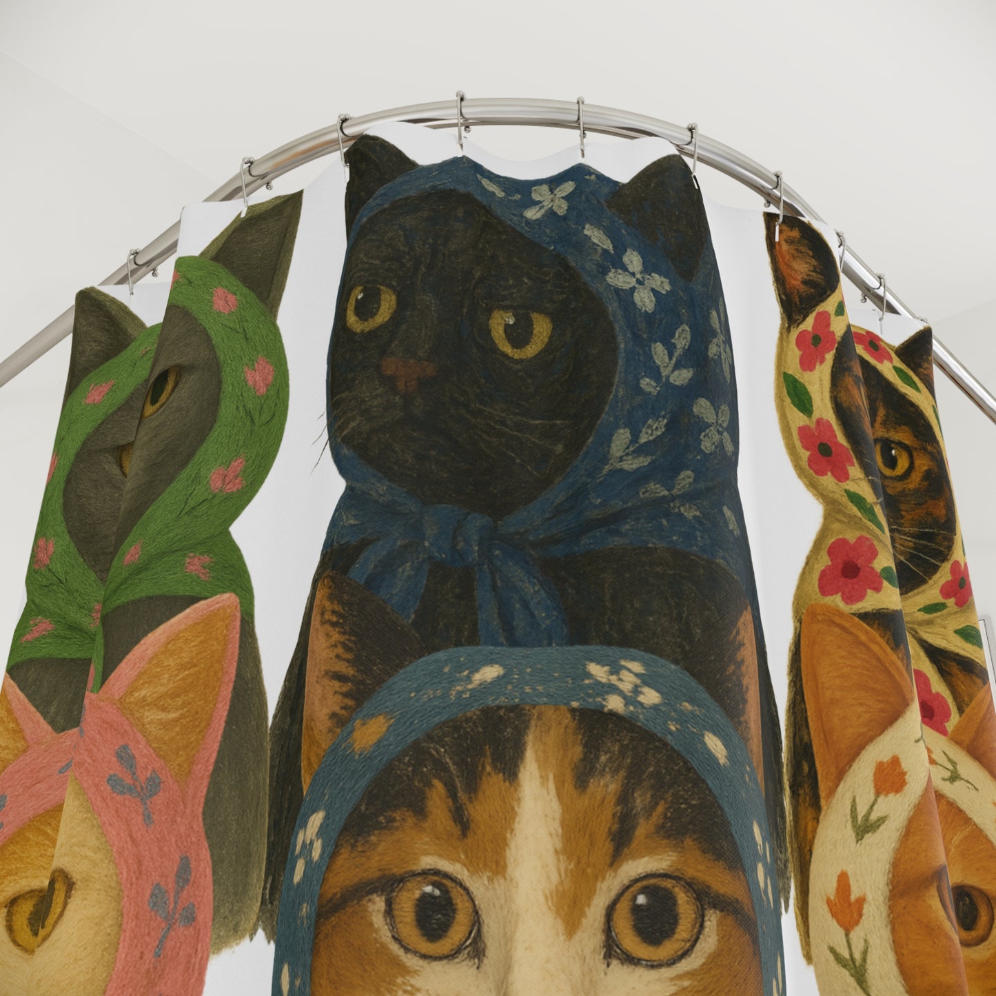 Babushka Cat Varieties Kitschy Shower Curtains