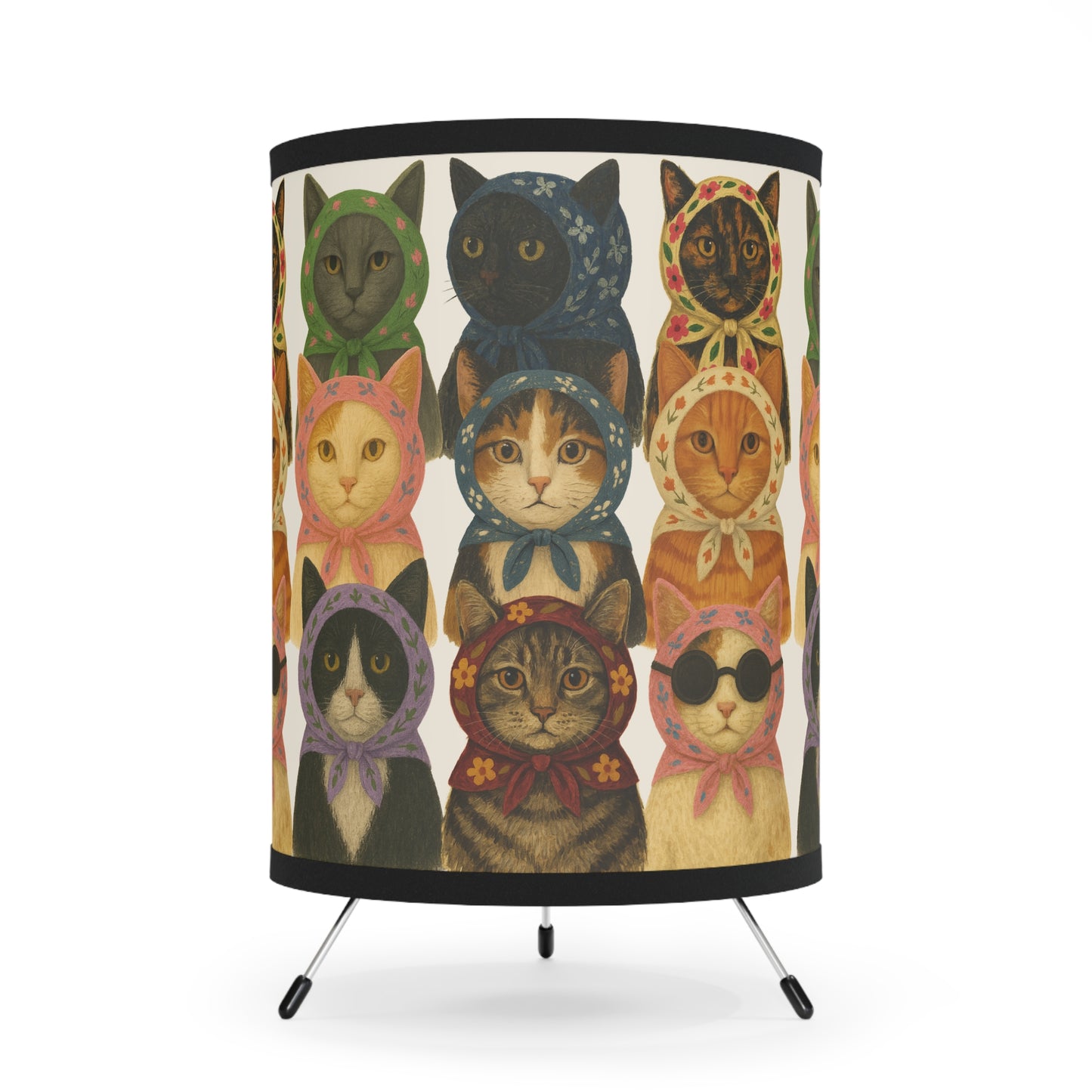 Babushka Cat Varieties Kitschy Tripod Lamp with High-Res Printed Shade, US\CA plug