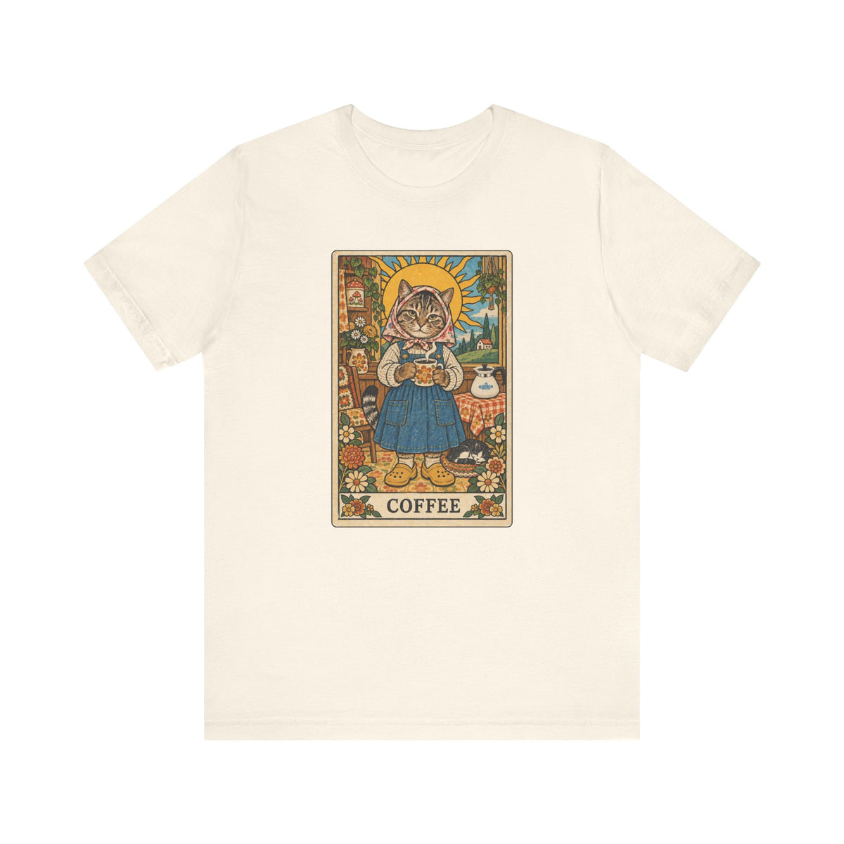Babushka Cat Coffee Tarot Unisex Jersey Short Sleeve Tee