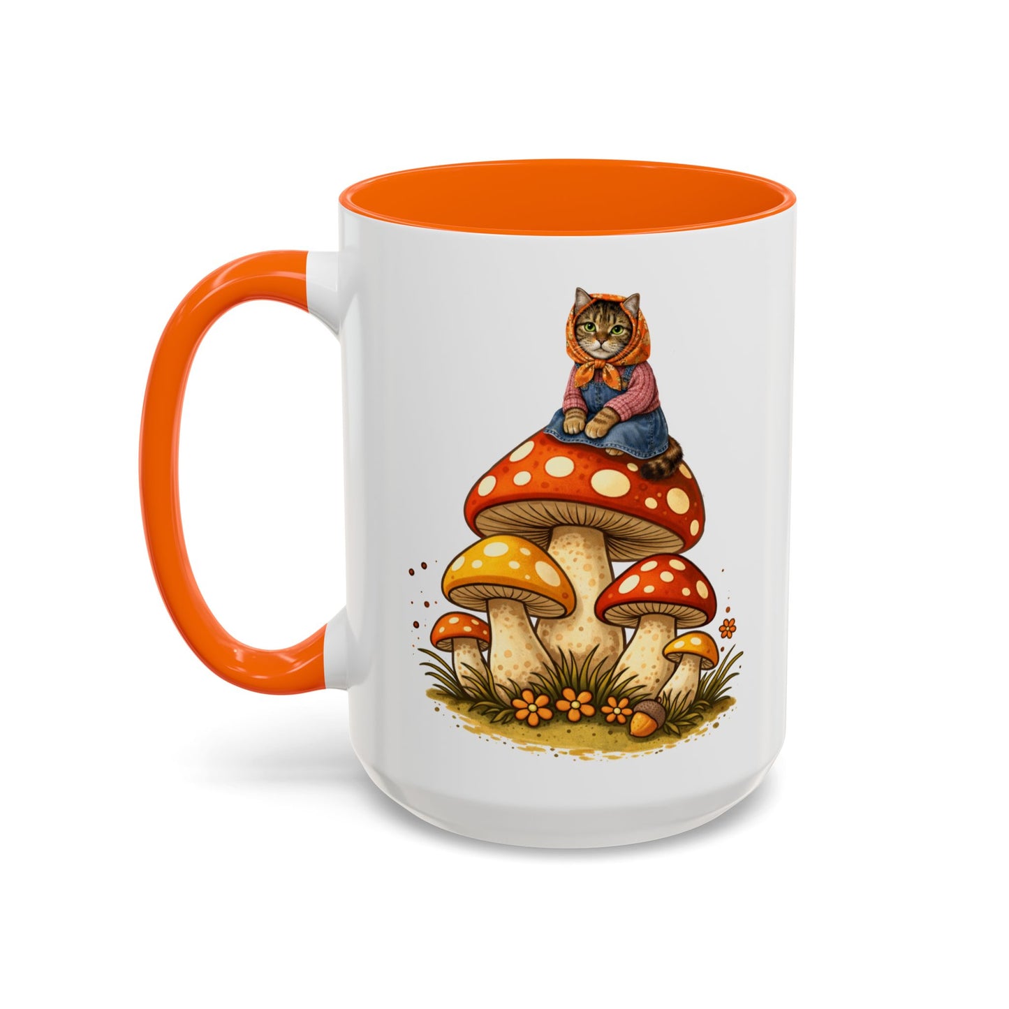 Babushka Cat Merry Mushroom Accent Coffee Mug (11, 15oz)