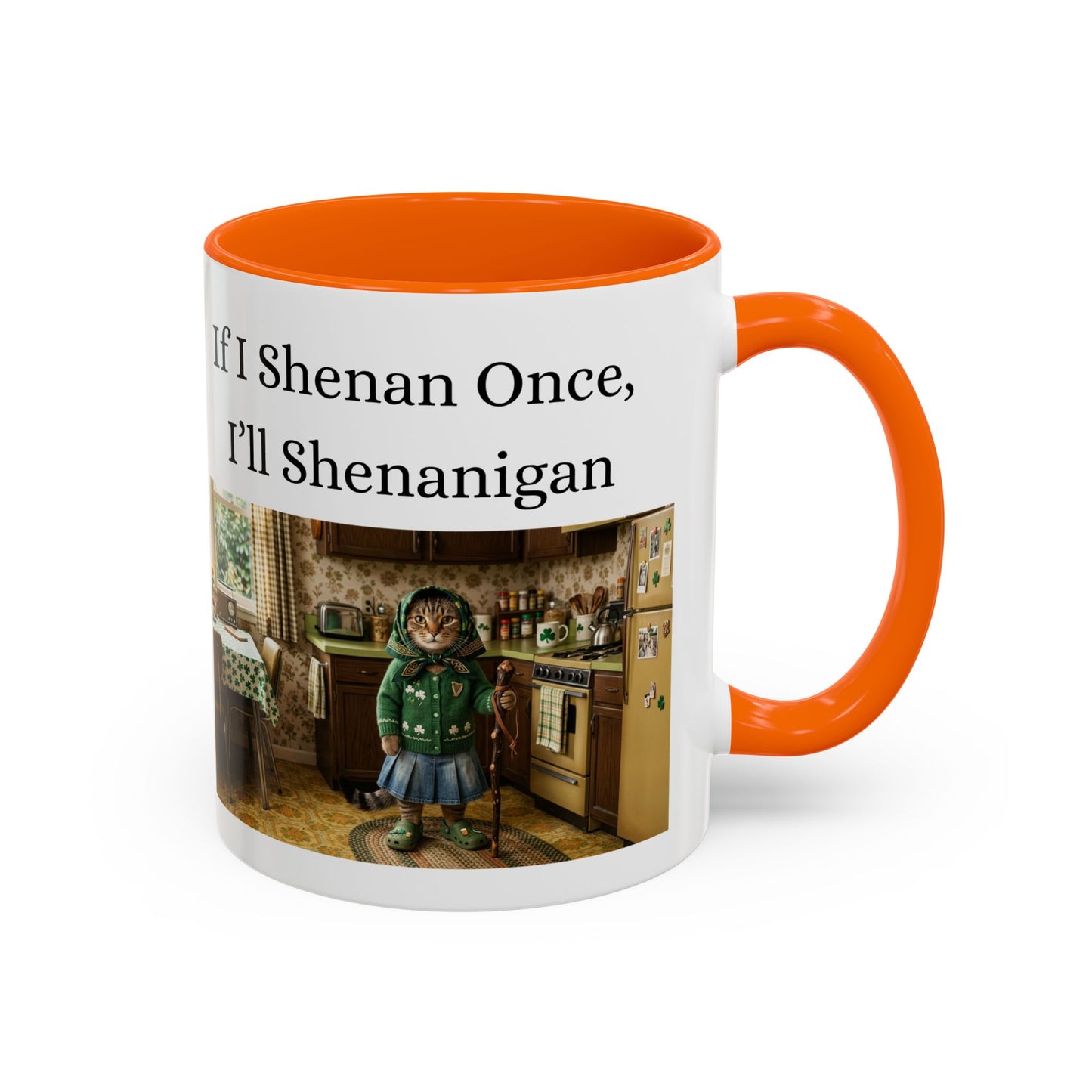 Babushka Cat Shenanigans Accent Coffee Mug (11, 15oz)