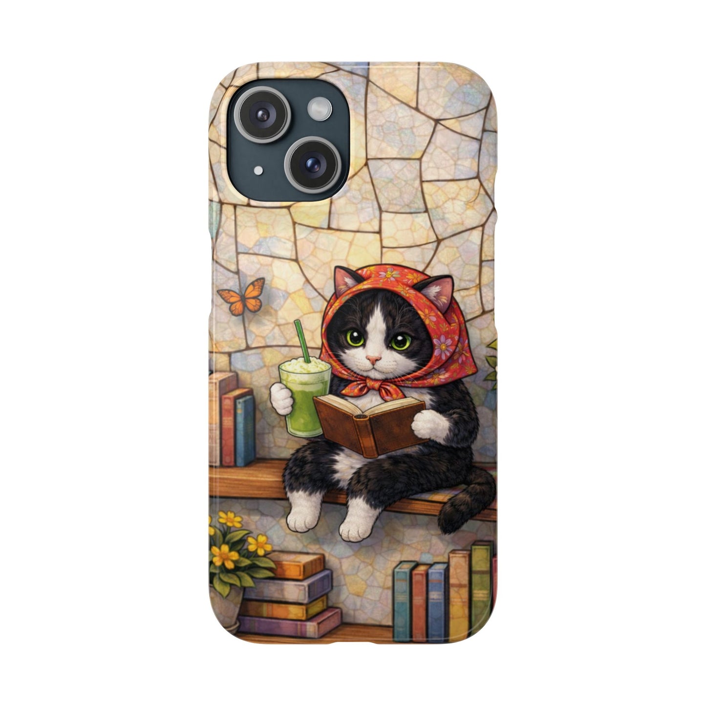 Babushka Cat Reads, Tuxedo Cat Literary Snap Phone Case