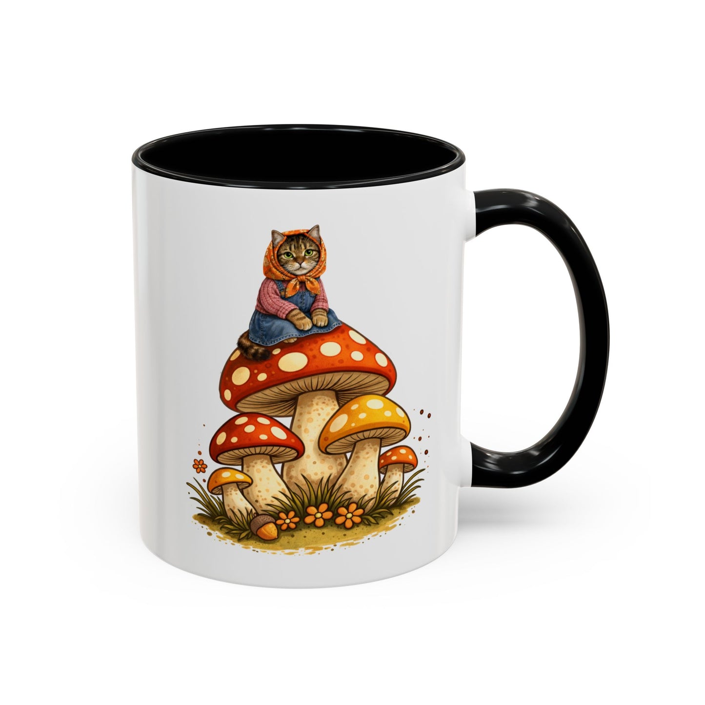 Babushka Cat Merry Mushroom Accent Coffee Mug (11, 15oz)