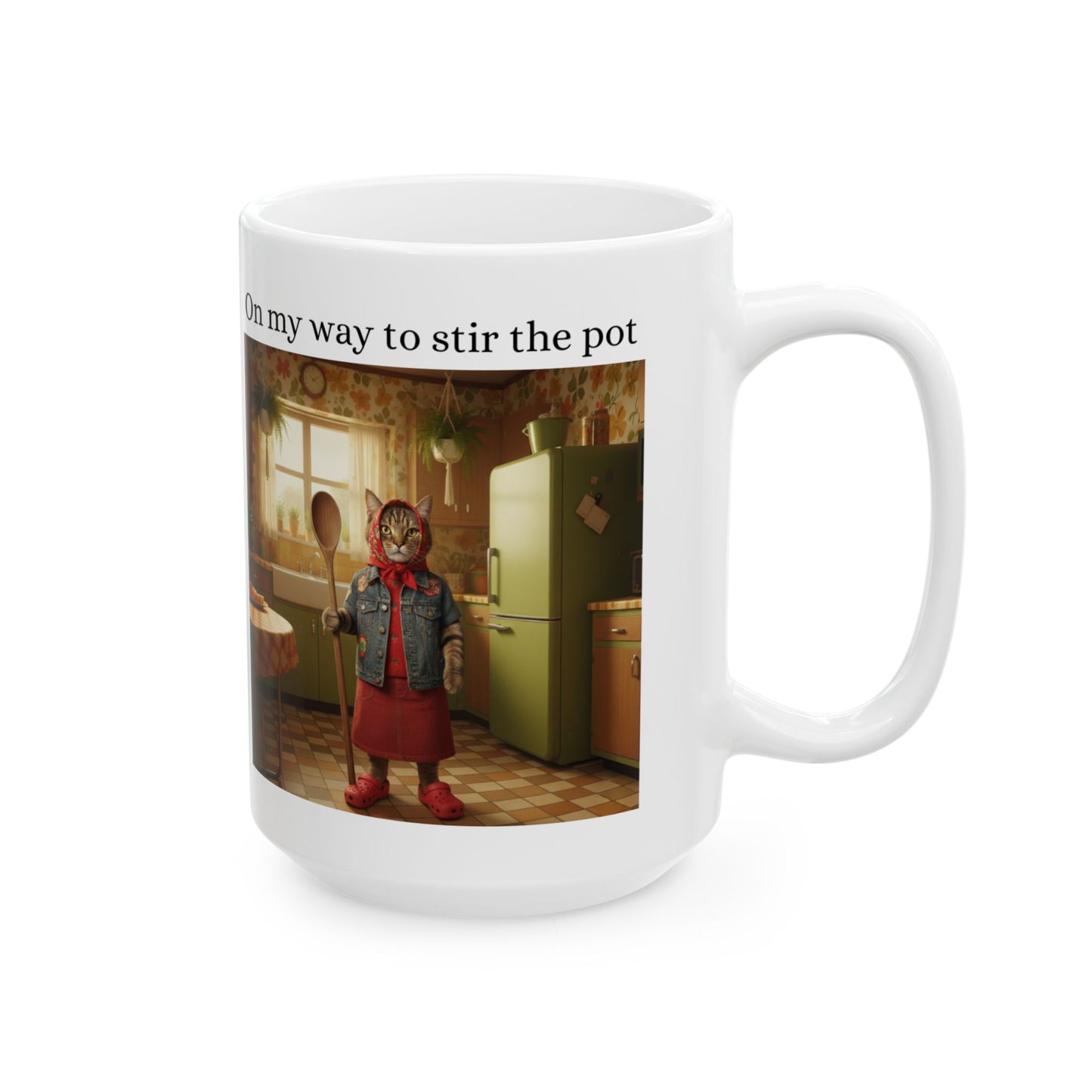 Babushka Cat Pot Stirrer Ceramic Mug