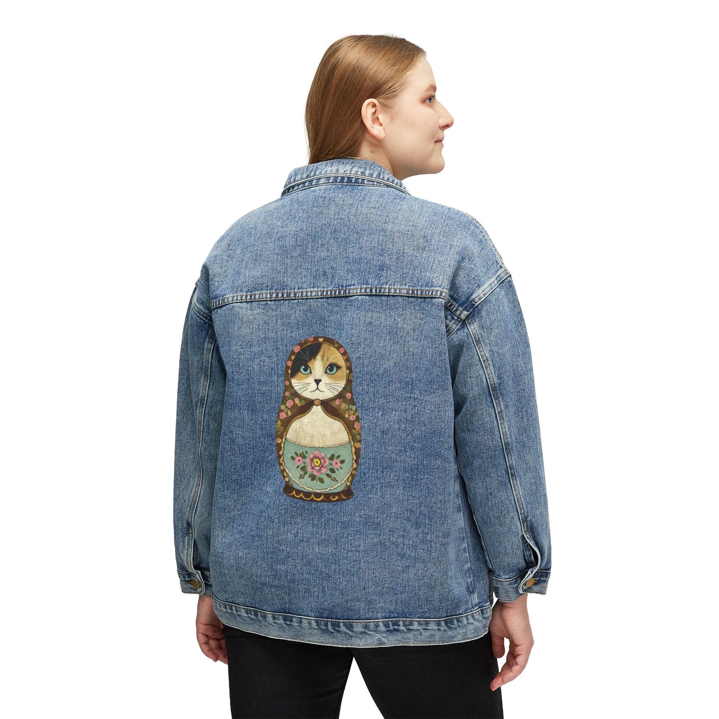 Catroyshka Babushka Cat Kitschy Women's Denim Jacket