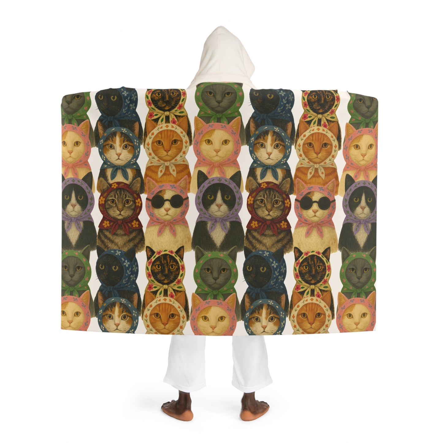 Babushka Cat Varieties Hooded Sherpa Fleece Blanket