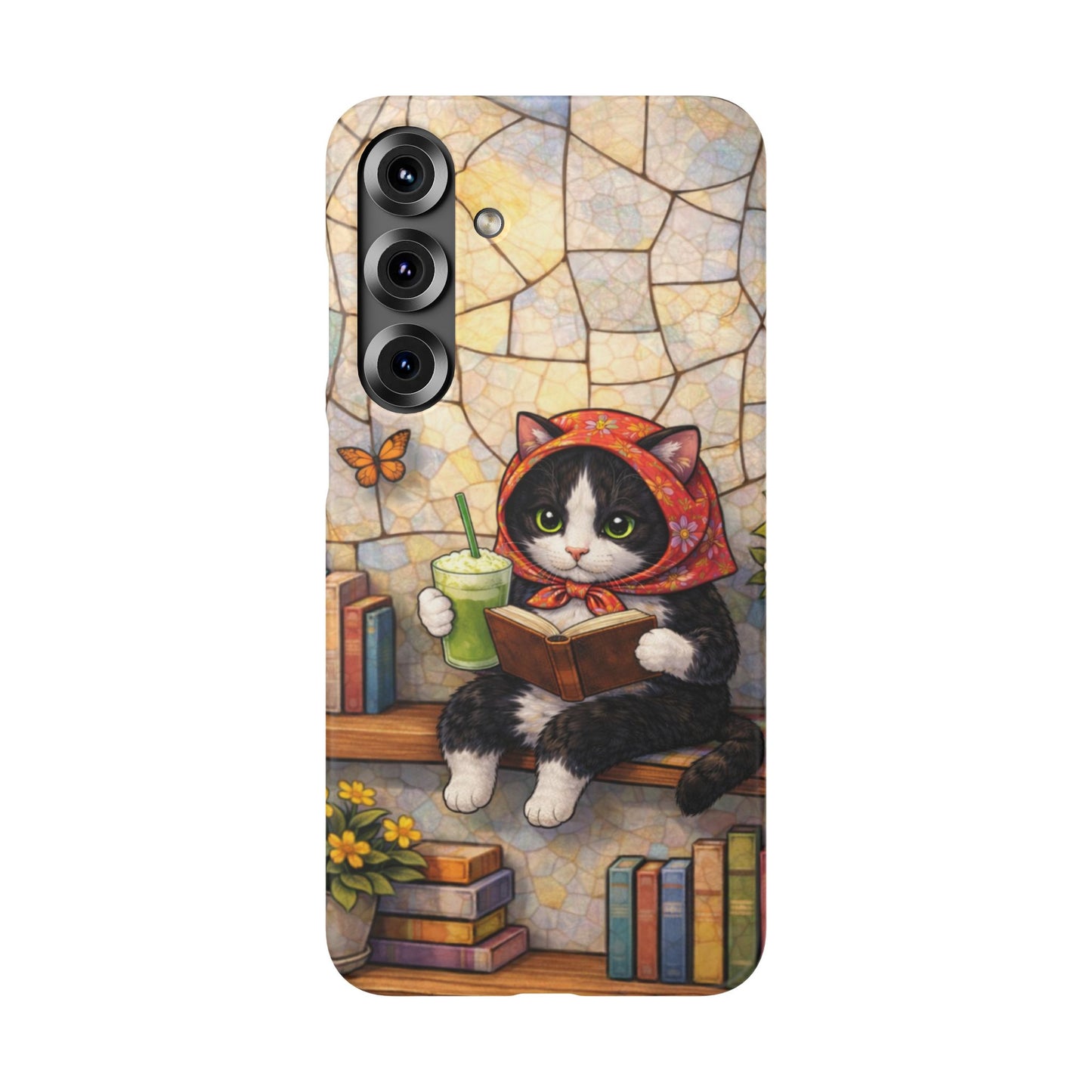 Babushka Cat Reads, Tuxedo Cat Literary Snap Phone Case