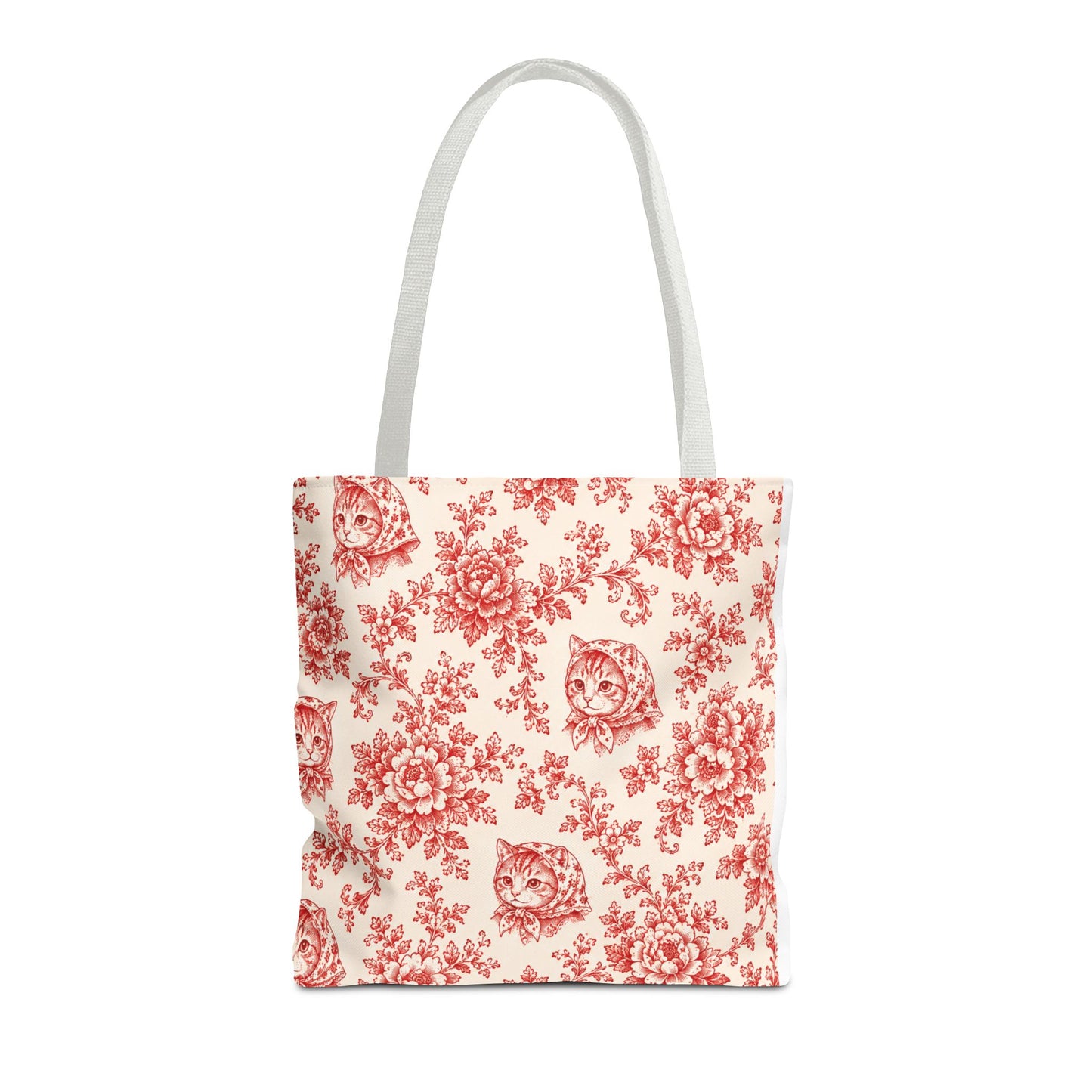 Babushka Cat Red Toile Reusable Tote