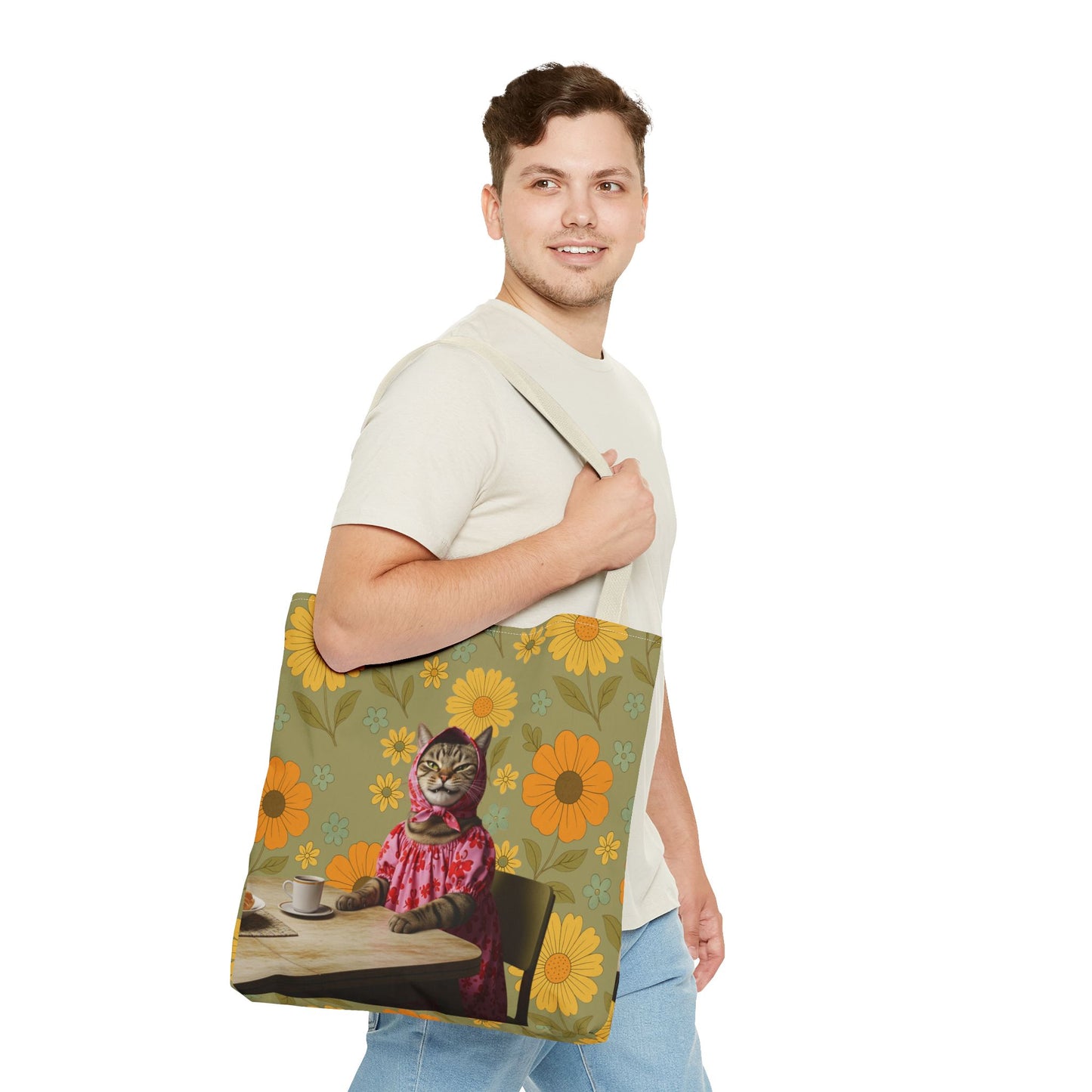 Babushka Cat Retro Style Kitschy Tote Bag (AOP)