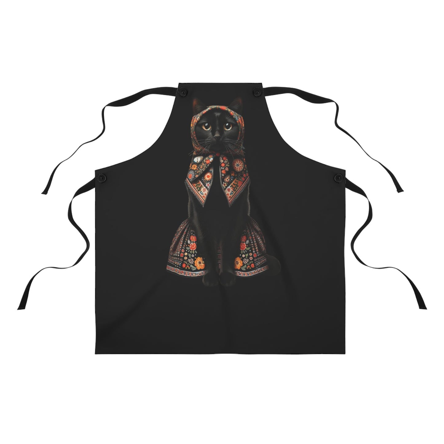 Babushka Cat, Black Cat Apron (AOP)