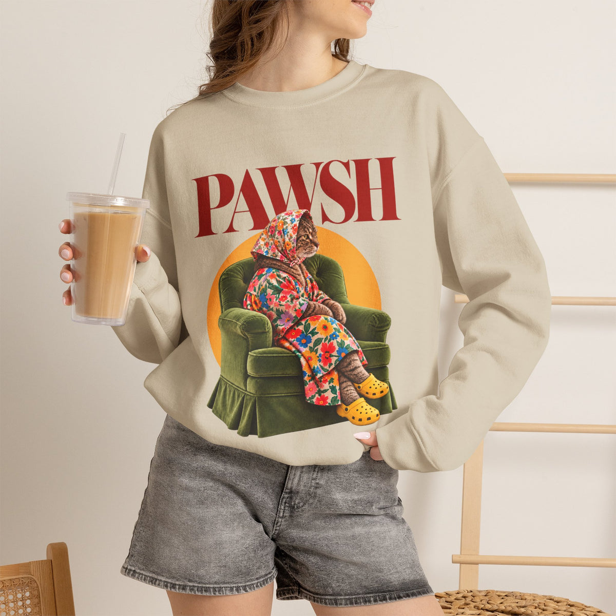 Babushka Cat Pawsh Icon Crewneck Sweatshirt